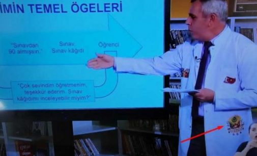 AKP tipi uzaktan eğitim: EBA’da ders anlatan öğretmen, “Osmanlı” armalı önlükle boy gösterdi