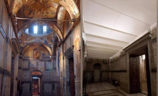 Kariye Müzesi’ndeki fresk ve mozaiklerin üzeri camiye çevrilince perdeyle kapatıldı