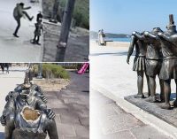 İzmir’de bir vandal, çocuk heykellerinin kafalarını tekmeleyerek kırdı