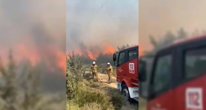 Çeşme’de yangın: Alevler rüzgarın etkisiyle ağaçlık alana sıçradı