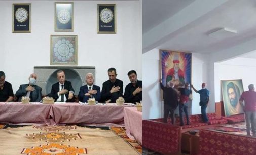 Erdoğan’ın ziyareti öncesi resimler kaldırılmıştı: Hüseyin Gazi Cemevi yeniden eski halinde