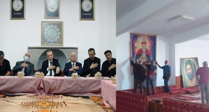 Erdoğan’ın ziyareti öncesi resimler kaldırılmıştı: Hüseyin Gazi Cemevi yeniden eski halinde