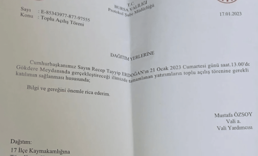 Bursa Valiliği resmi yazıyla kamu çalışanlarını Erdoğan’ın mitingine çağırdı